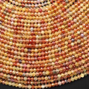 Aaa Faceted Genuine Natural Zircon 3mm 4mm Rondelle Beads Fiery Orange Yellow Peach Diamond Cut Gemstone 15.5" Strand