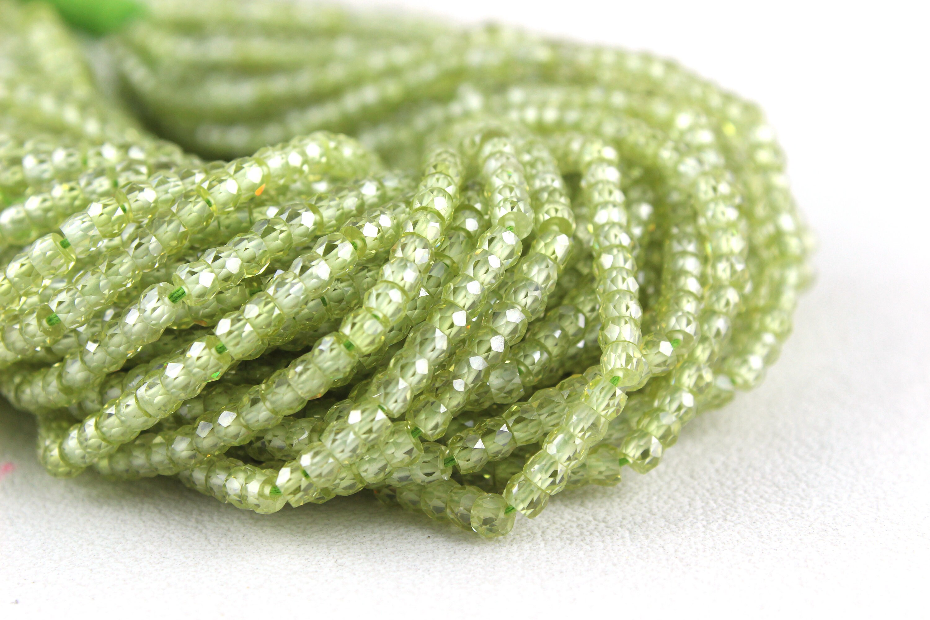 Aaa Green Zircon Faceted Rondelle Beads: 3mm Gemstone Jewelry Making