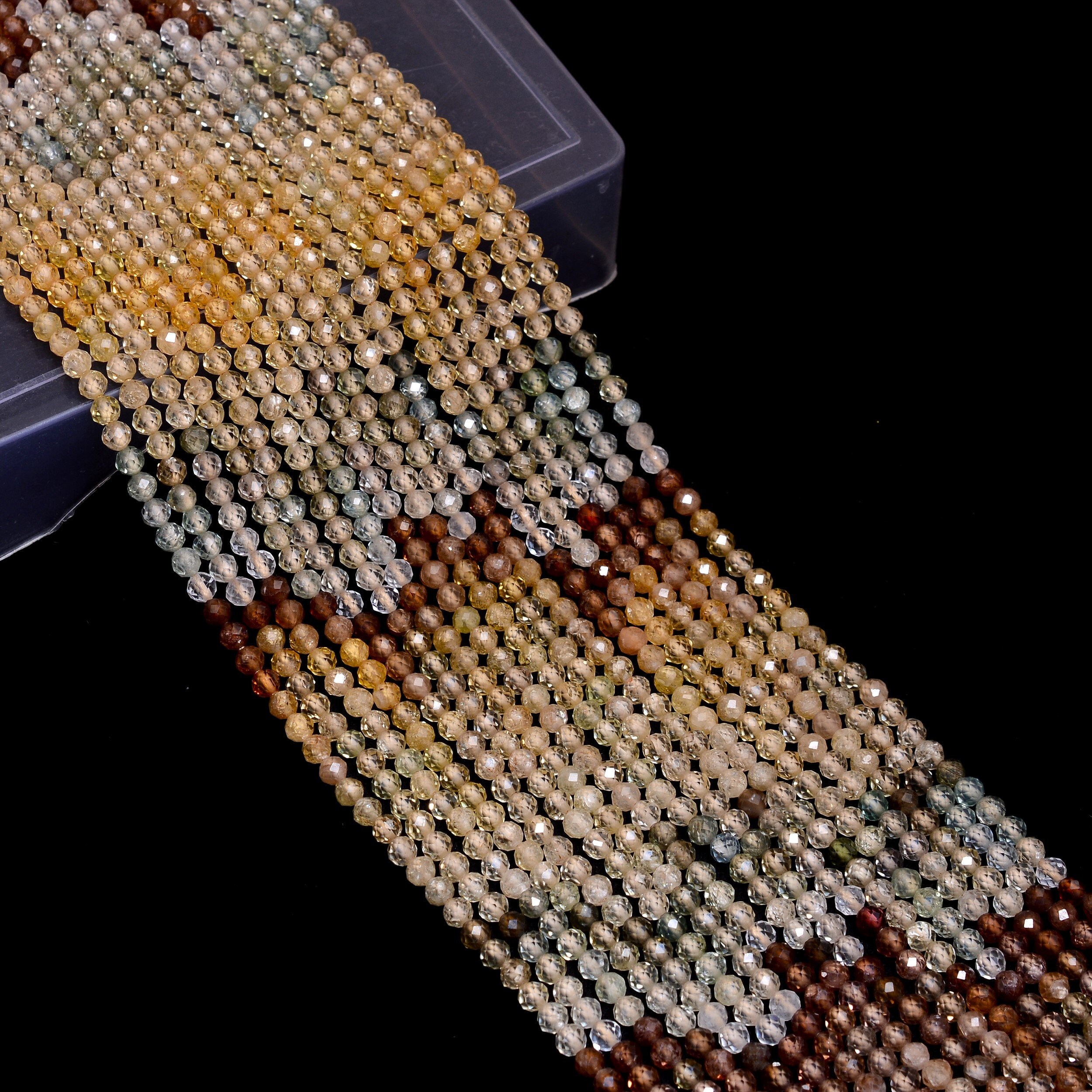 Aaa+ Multi Zircon Rondelle 3mm-4mm Faceted Beads | 13" Strand | Natural Brown / Yellow Zircon Semi Precious Gemstone Loose Beads For Jewelry