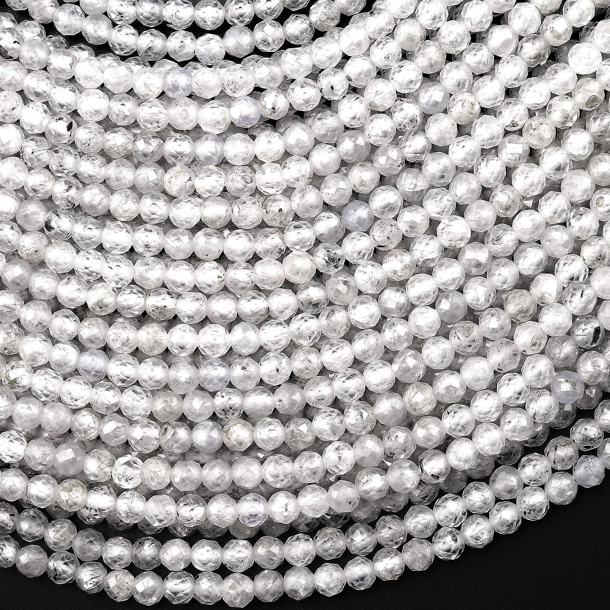 Aaa Natural Silver Zircon Faceted Round Beads 2mm 3mm Gemstone 15.5" Strand