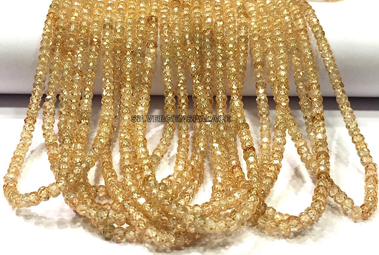 Aaaa+ Champagne Zircon Faceted Rondelle Beads 4.mm Rondelle Beads Champion Zircon Beads Sparkling Beads 18" Strand Wholesale Price.