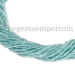 Blue Zircon Briolette Beads, Faceted Round, 2-2.75mm Strand