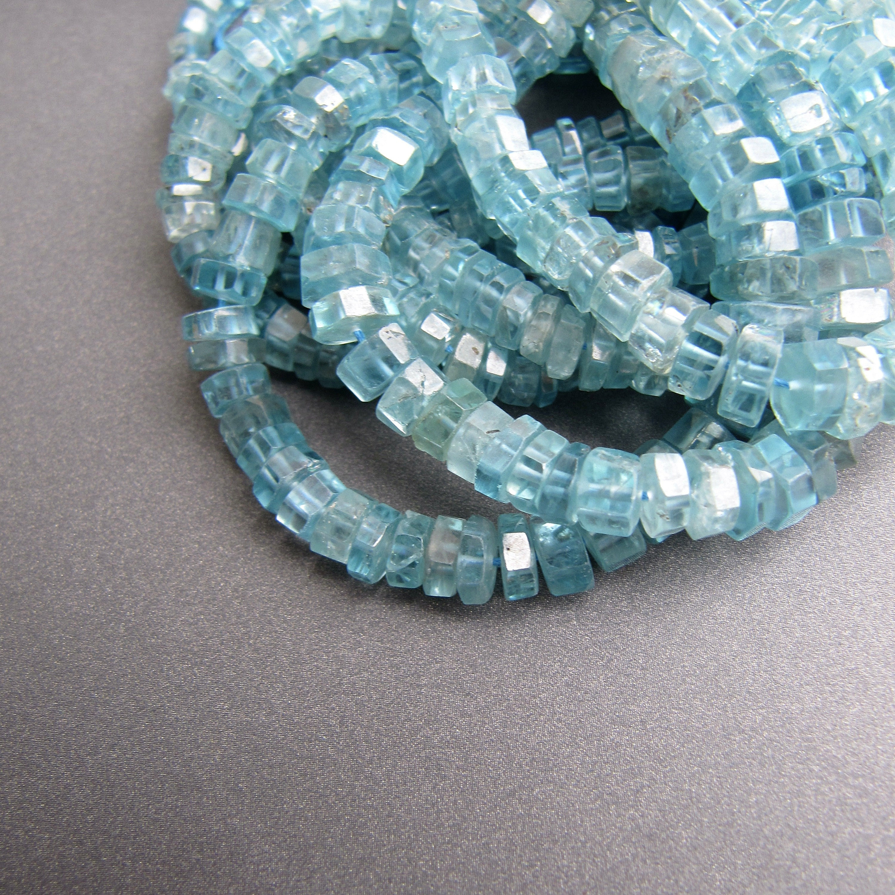Blue Zircon Flat Bolt Rondelle Beads • 4.25-6mm • Aa+ Faceted • Natural Genuine Gemstone • Vivid Blue Natural Colour • Fabulous