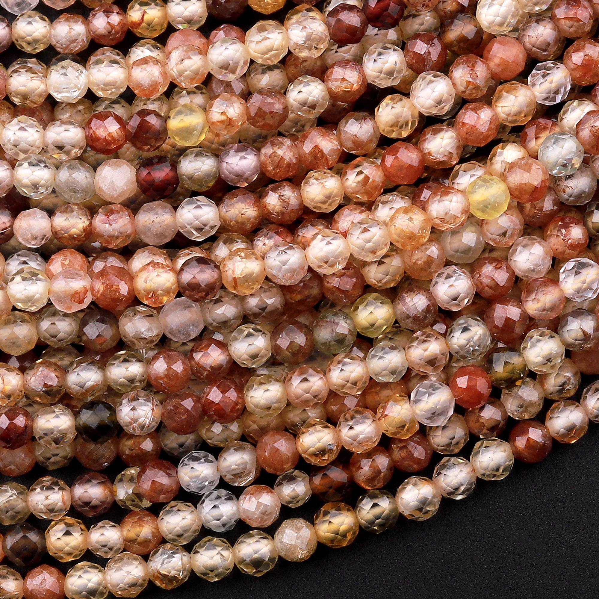 Genuine Natural Zircon Round Beads 2mm 3mm 4mm Micro Faceted Champagne Gold Orange Canary Yellow Diamond Beads Gemstone 15.5" Strand