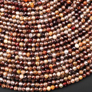 Genuine Natural Zircon Round Beads 2mm 3mm 4mm Micro Faceted Smoky Orange Brown Champagne Diamond Cut Beads Gemstone 15.5" Strand