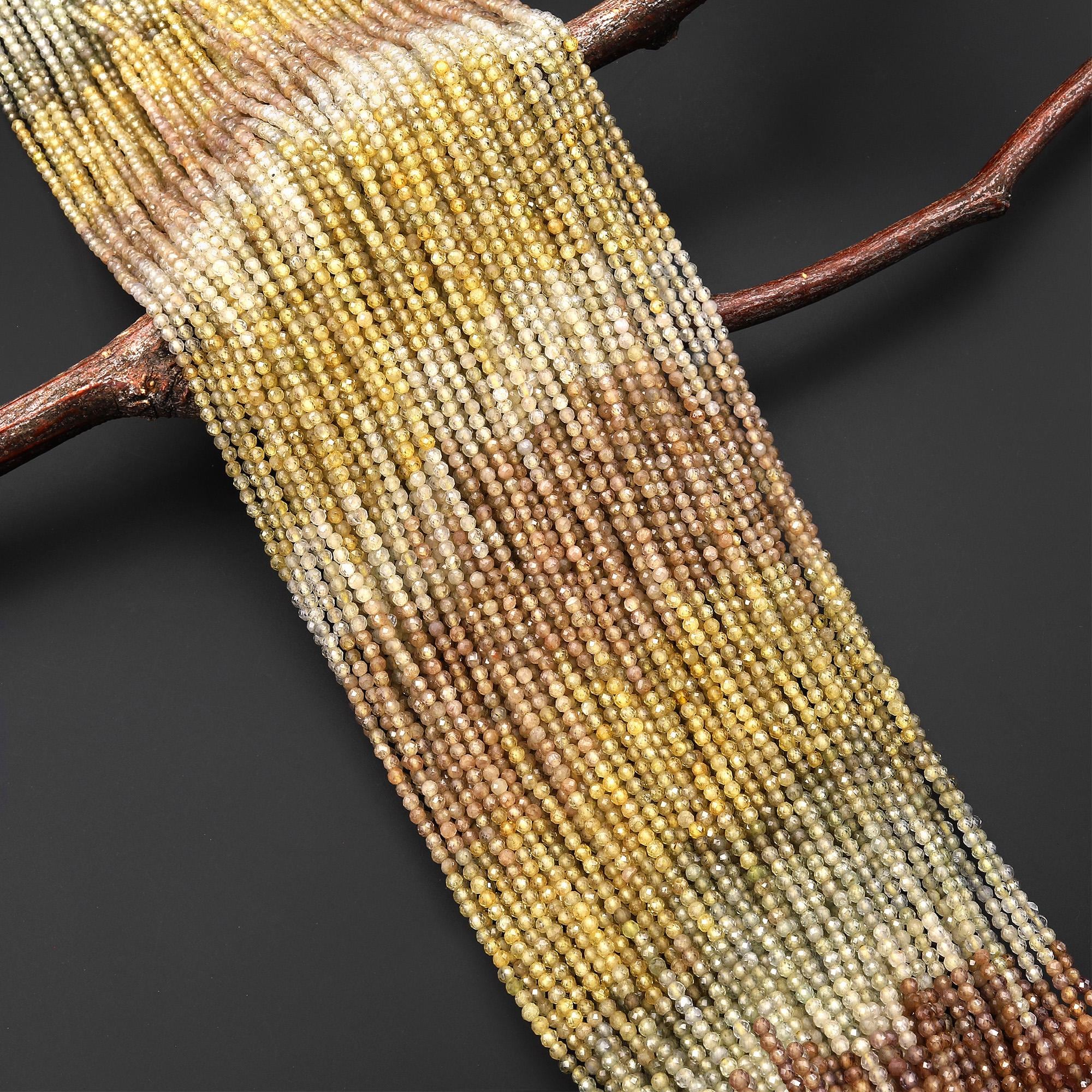 Faceted Genuine Natural Zircon Round Beads 2mm Champagne Gold Canary Yellow Coffee Diamond Beads Gemstone 15.5" Strand