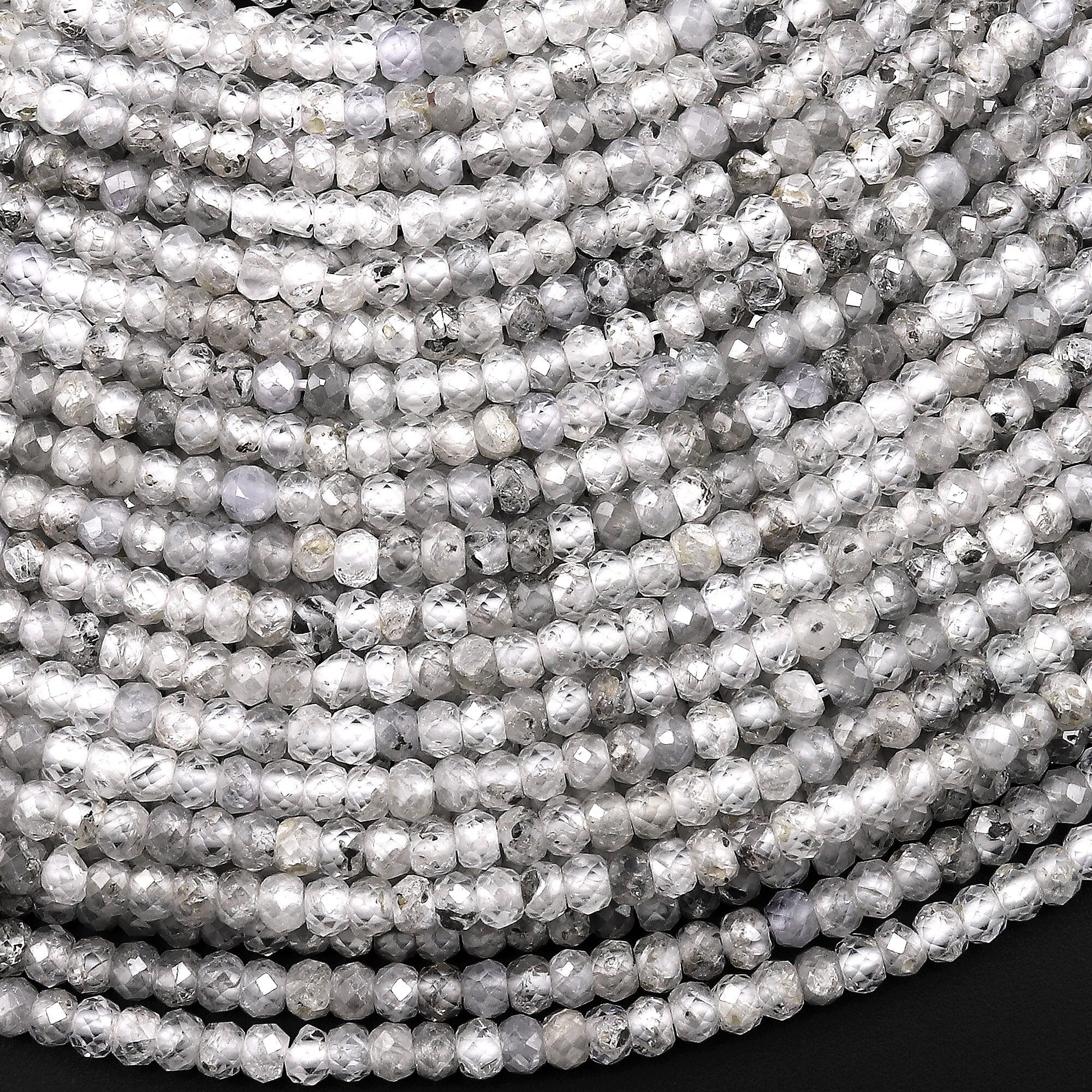 Genuine Natural Silver Zircon Faceted Rondelle Beads 3mm Gemstone 15.5" Strand