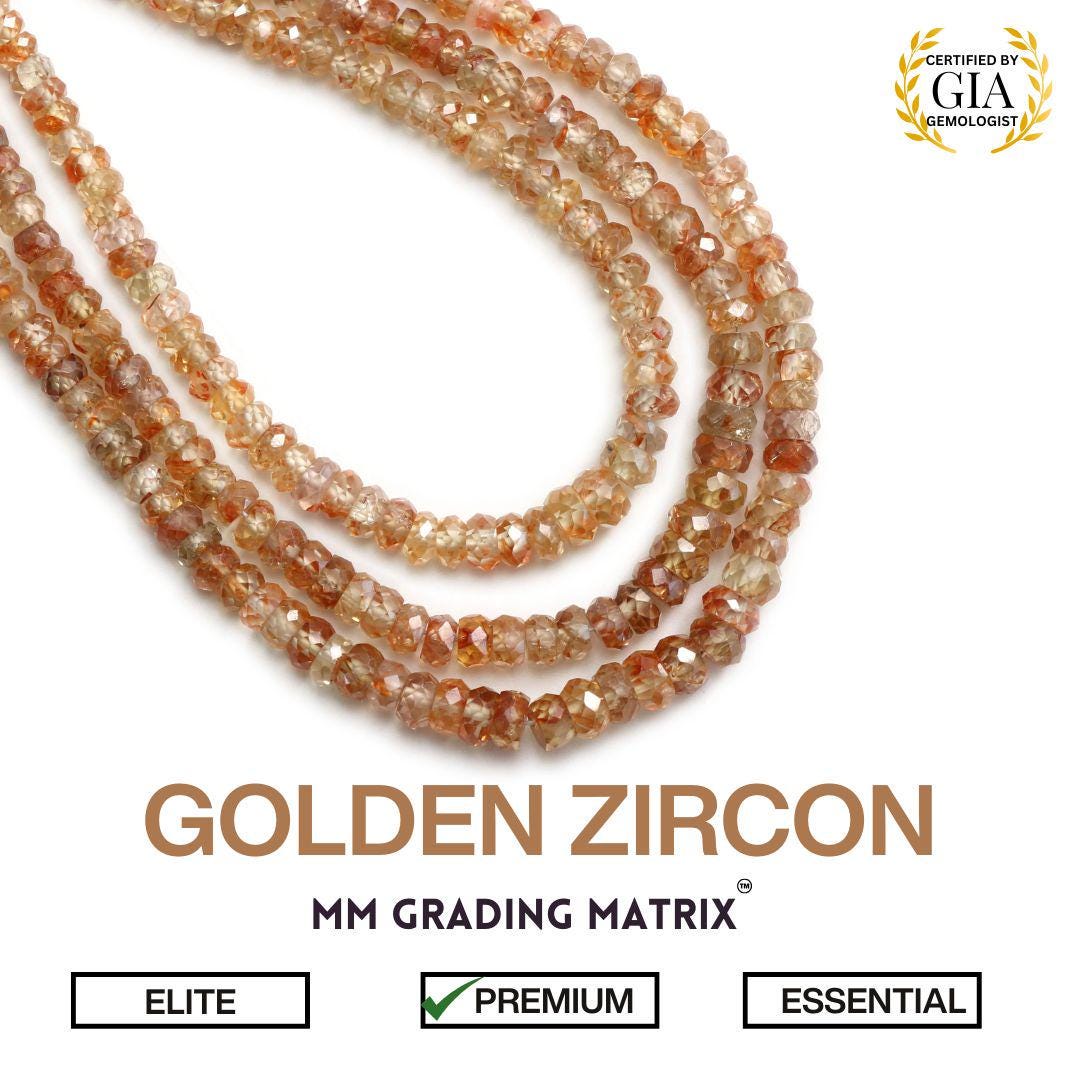 Natural Golden Zircon Faceted Rondelle Beads, 3 Mm - 5 Mm, Golden Zircon Faceted Beads, Zircon Gemstone Beads For Jewelry Making, Strand 18"