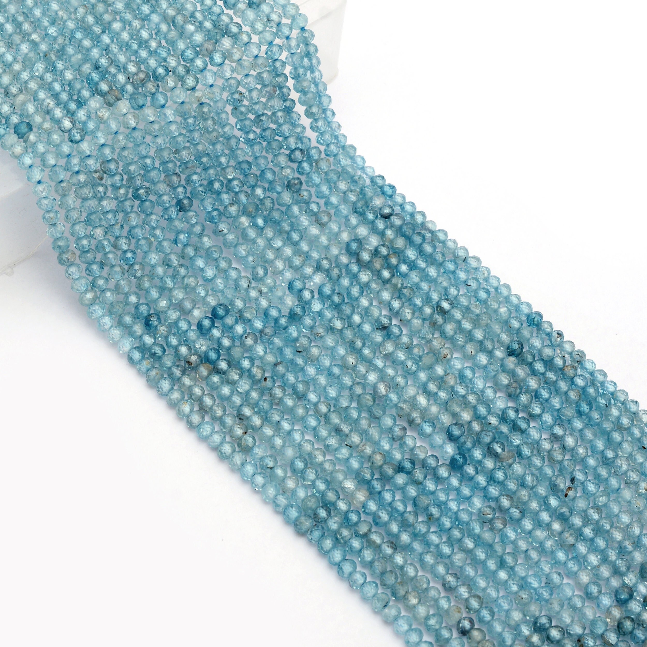 Rare Find Aaa+ Blue Zircon 4mm Rondelle Faceted Beads | 13inch Strand | Natural Multi Blue Zircon Precious Gemstone Loose Beads For Jewelry