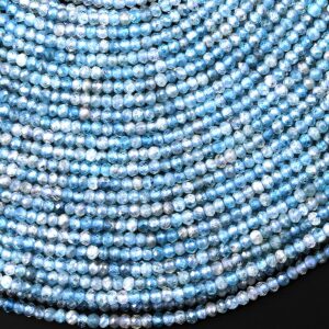 Rare Genuine Natural Blue Zircon Faceted 3mm 4mm 5mm 6mm Rondelle Beads Gemstone 15.5" Strand