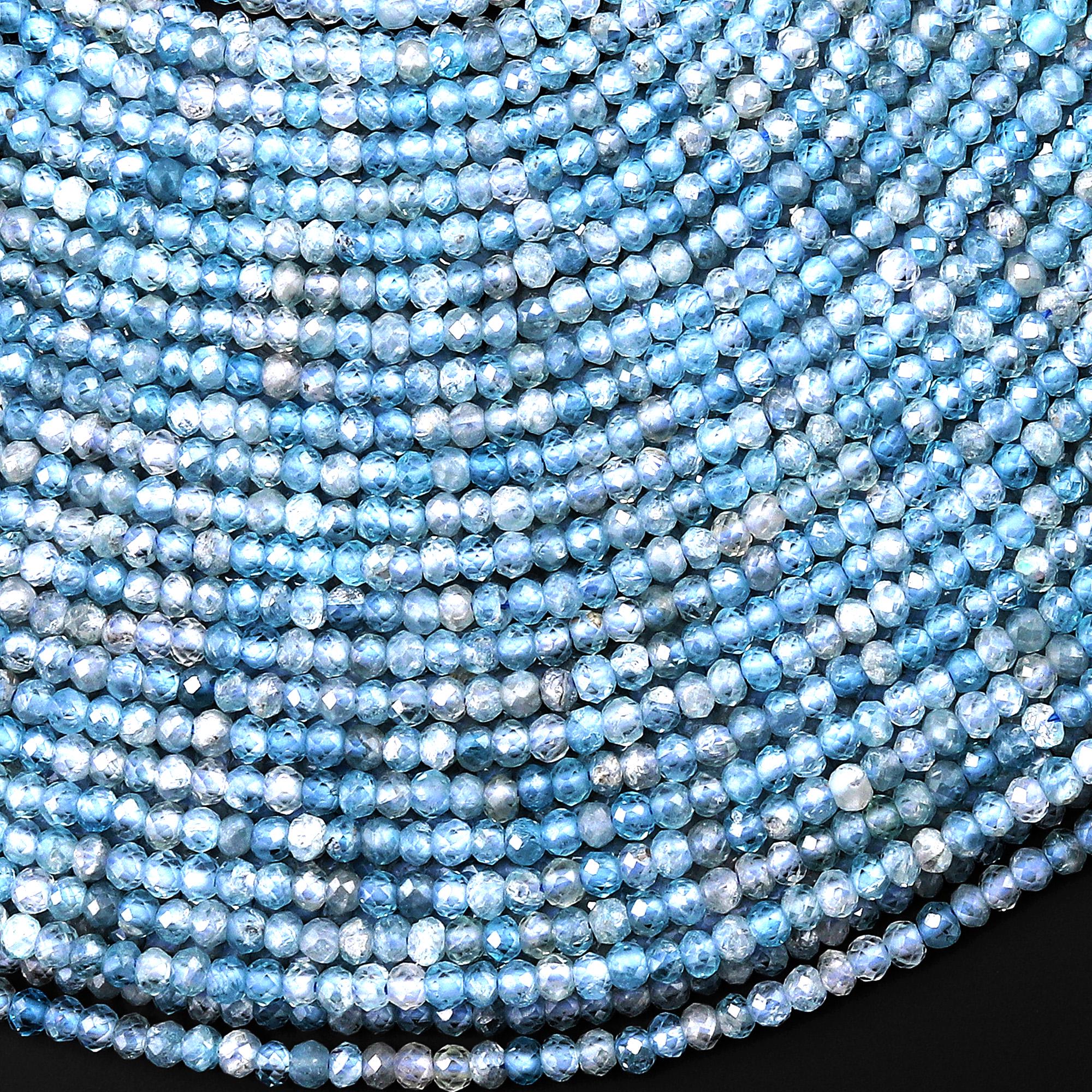 Rare Genuine Natural Blue Zircon Faceted 3mm 4mm 5mm 6mm Rondelle Beads Gemstone 15.5" Strand