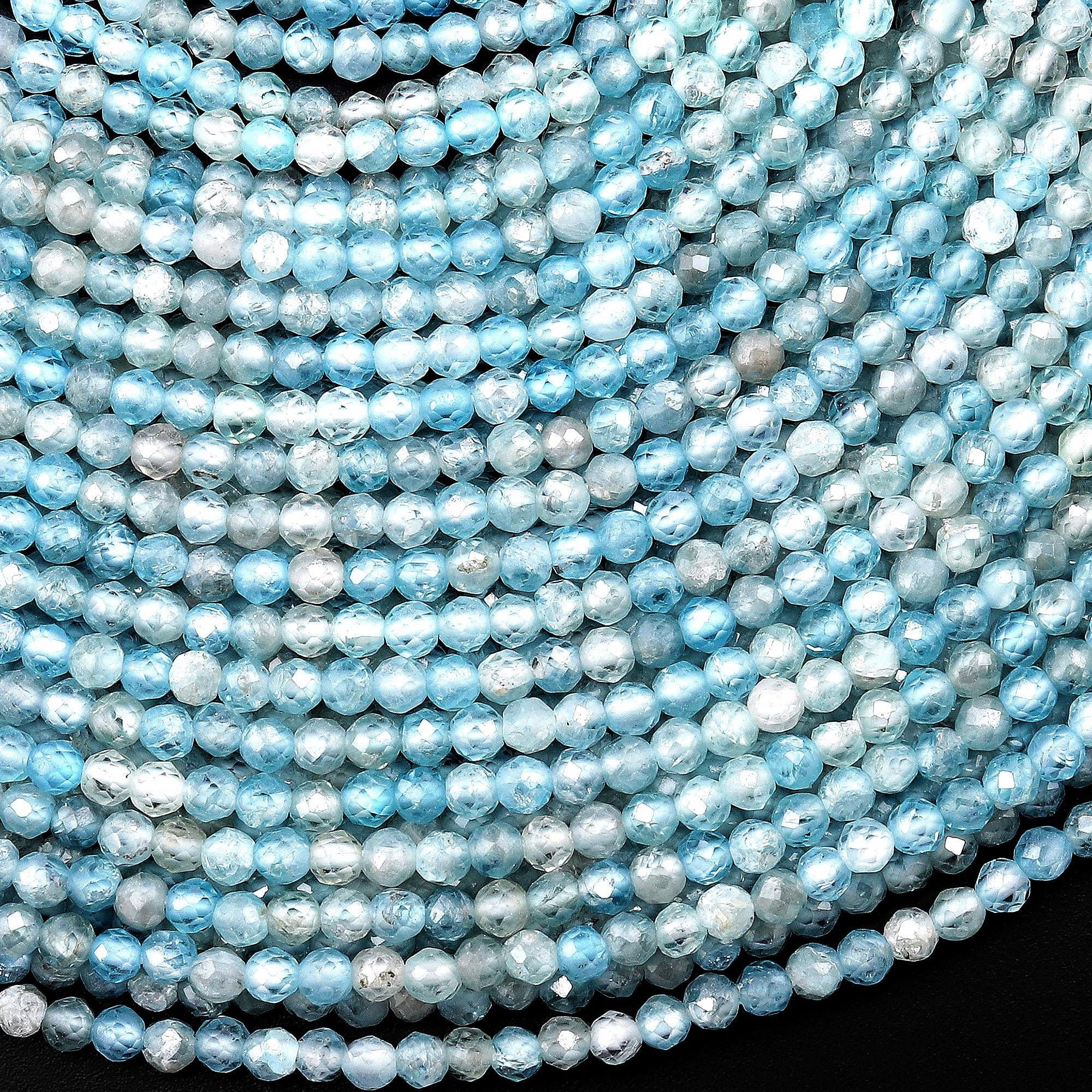 Rare Genuine Natural Blue Zircon Faceted 3mm 4mm Round Beads Gemstone 15.5" Strand
