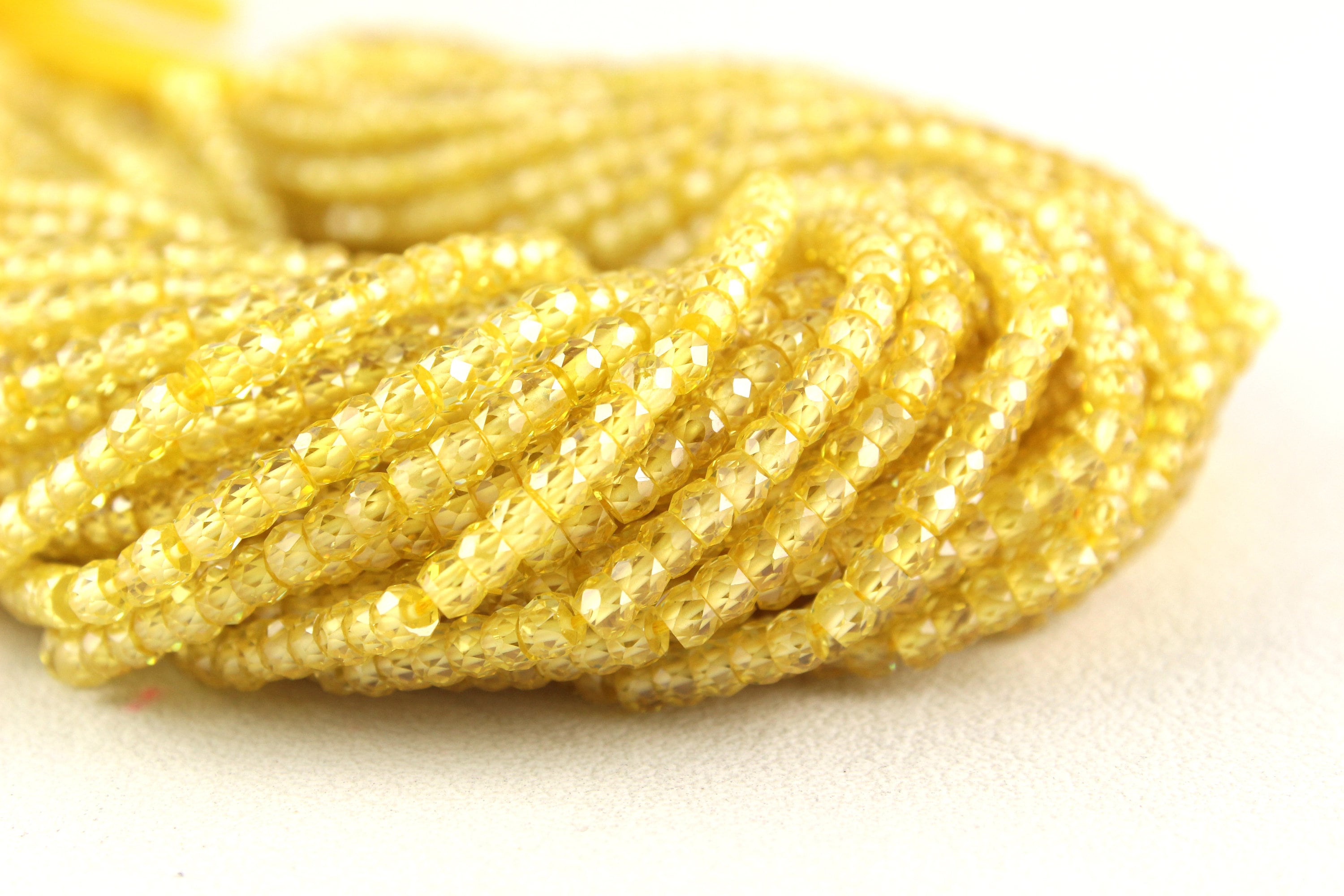 Yellow Zircon Faceted Rondelle Beads: Aaa Quality Gemstone Jewelry Making (3mm, 16" Long)
