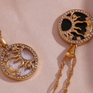 18k Gold Sun And Moon Necklace: Zircon Crystal Celestial Charm