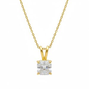Asscher Cut Zircon Necklace: 925 Sterling Silver, Solitaire Necklace - Chain Included