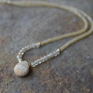 Fossil Coral and Golden Zircon Necklace 16 or 18 Inches