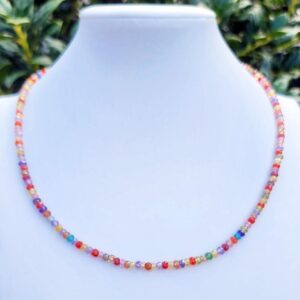 Zircon Gemstone Choker Necklace Sterling Silver, Colorful Everyday Simple Dainty Minimalist Rondelle Necklace, 16 Inch or 19 Inch Necklace