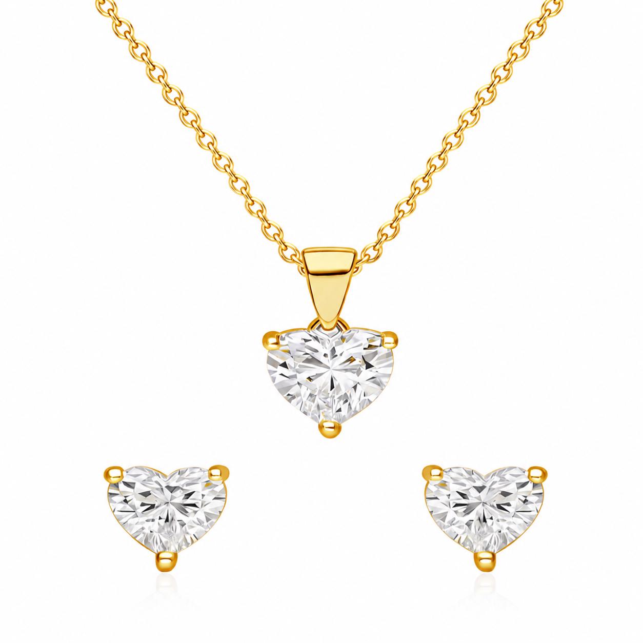 Heart Zircon Jewelry Set, 925 Sterling Silver Studs Necklace Set, Wedding Gift