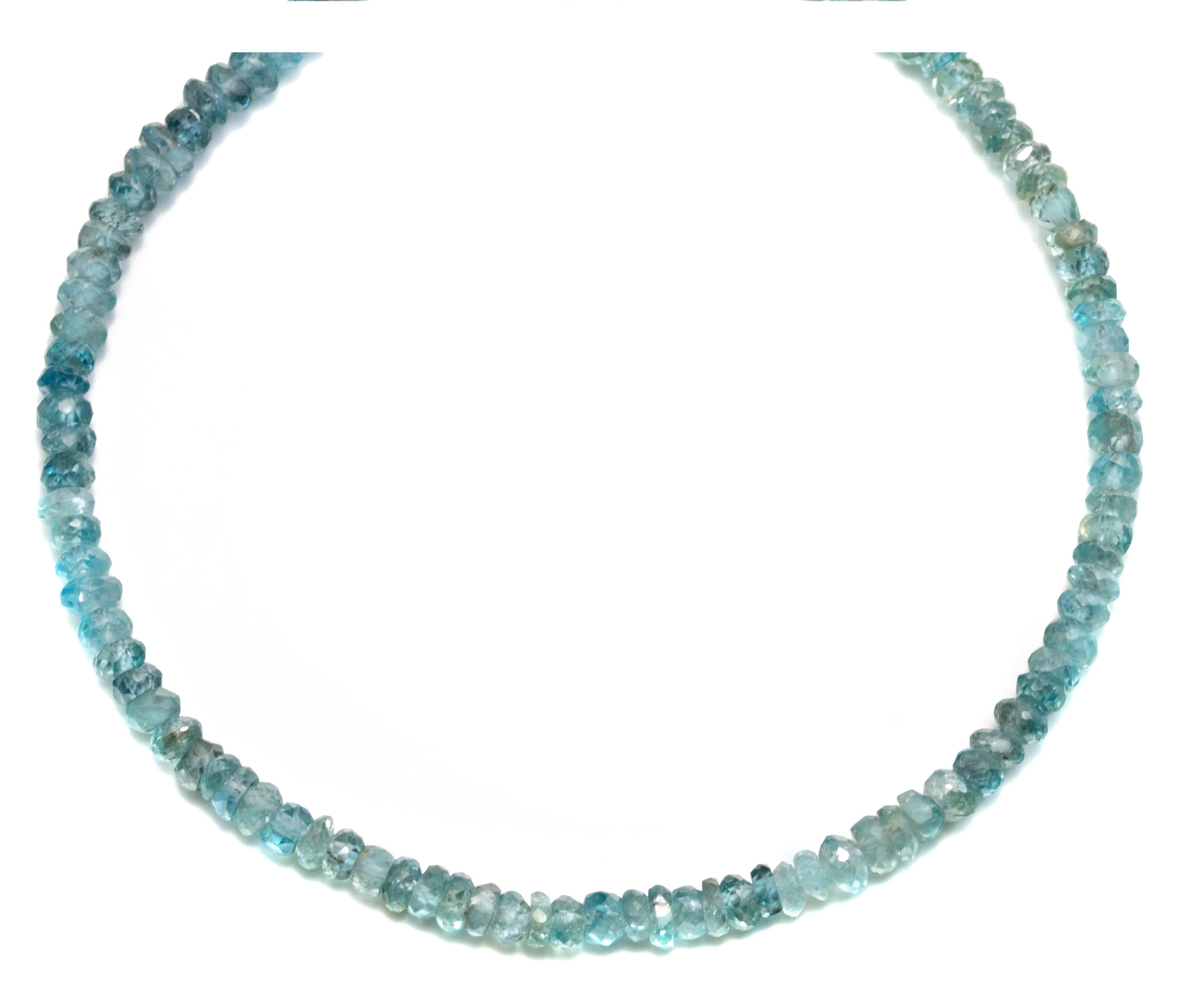 Natural Blue Zircon Necklace 14k Gold Filled Or Sterling Silver 18 20 Inch Chain Facet Adjustable Earthy Gemstones 3.5mm Blue Solid Strand