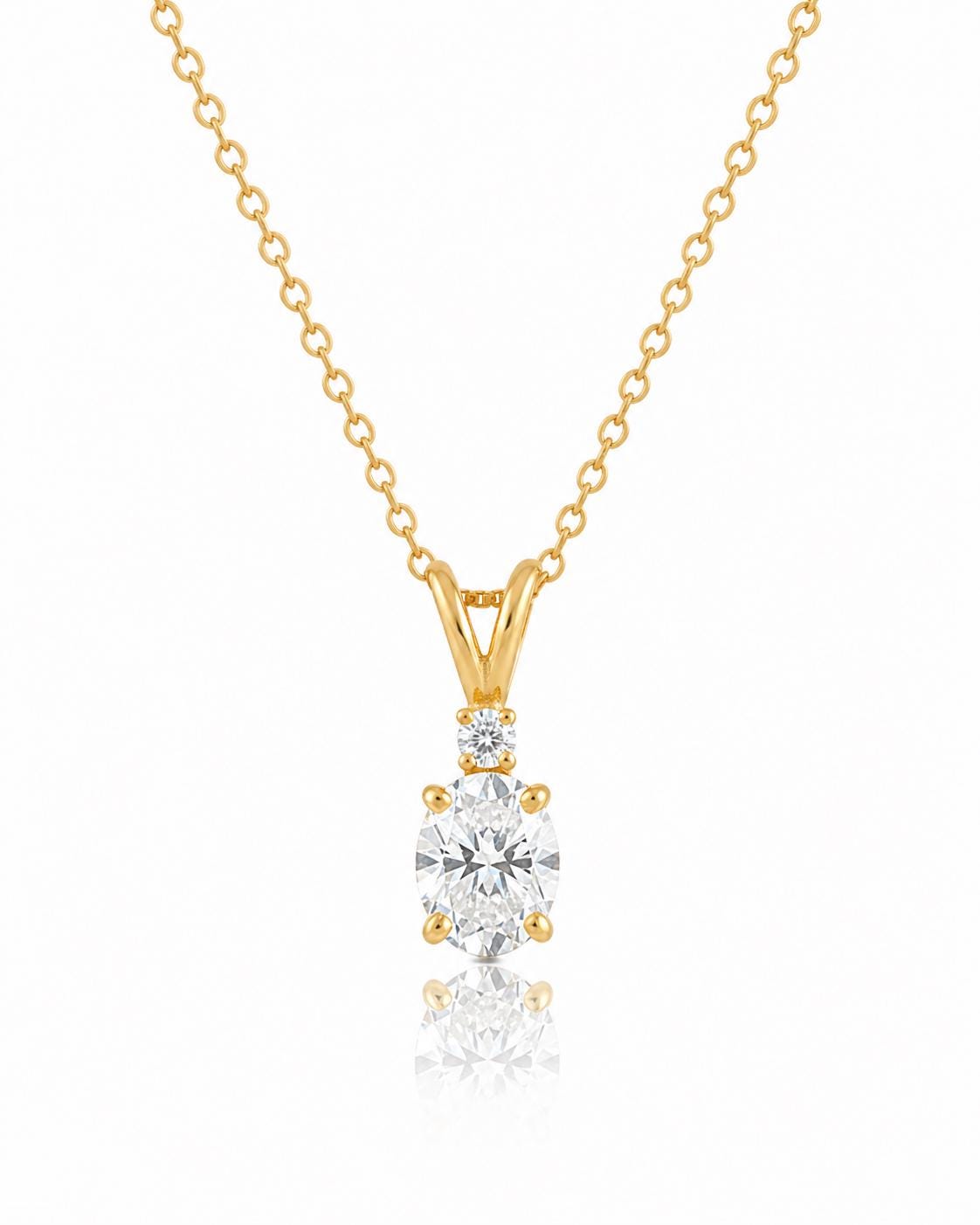 Zircon Necklace: Oval Solitaire Necklace, 925 Sterling Silver, Wedding Gift For Her