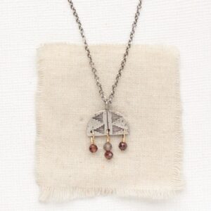 Pakal Arch Mixed Metal Brown Zircon Necklace, Unique Handmade Jewelry, Southwest Style