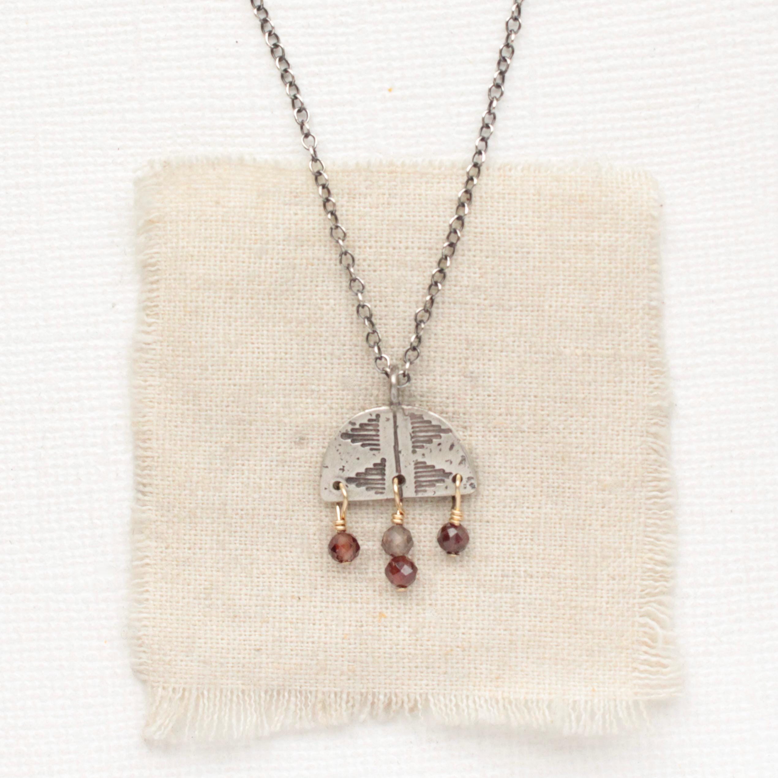 Pakal Arch Mixed Metal Brown Zircon Necklace, Unique Handmade Jewelry, Southwest Style