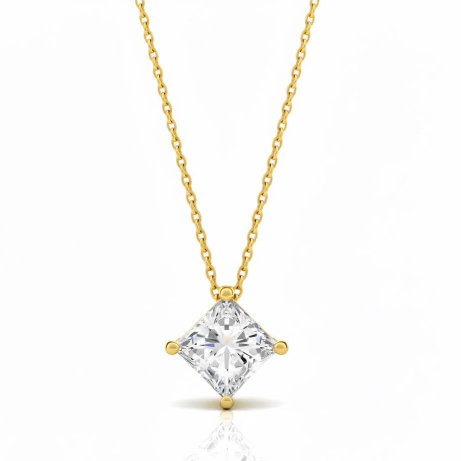 Princess Cut Zircon Necklace - 925 Sterling Silver, Wedding Gift, Bridal Jewelry