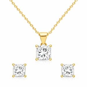 Princess Cut Zircon Jewelry Set, 925 Sterling Silver, Earring And Necklace Set, Wedding Gift