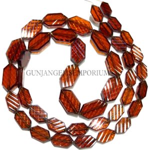 Rare Fancy~orange Brown Zircon Beads Designer Zircon Elongated Hexagon Shape Beads Faceted Carved Beads 24” Zircon Gemstone Beaded Necklace