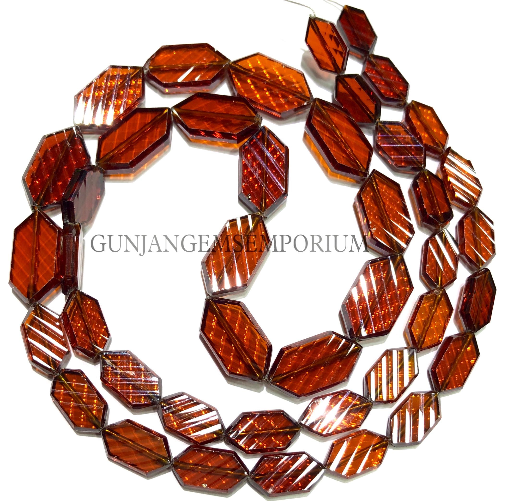 Rare Fancy~orange Brown Zircon Beads Designer Zircon Elongated Hexagon Shape Beads Faceted Carved Beads 24” Zircon Gemstone Beaded Necklace