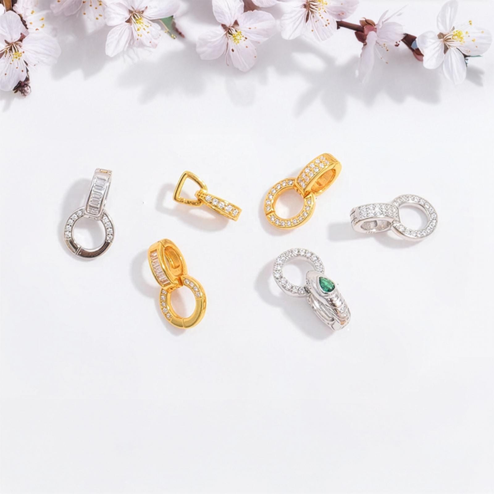 Zircon Round Connector, S925 Silver Hook, Gold Plated Clasp, Baguette Fastener Link, Diy Jewelry Finding, Necklace Making Component