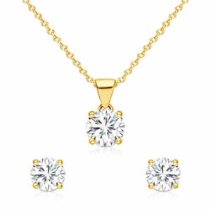 Round Zircon Jewelry Set, 925 Sterling Silver, Studs And Necklace Set, Wedding Gift