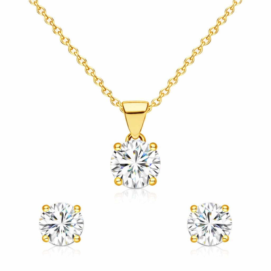 Round Zircon Jewelry Set, 925 Sterling Silver, Studs And Necklace Set, Wedding Gift