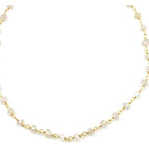 Zircon Necklace Spaced Link Beaded 14k Gold Filled Or Sterling Silver 18 19 Inches Natural Clear White Simple Single Beaded Chain Daily Wear