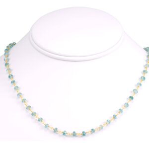 Zircon Necklace Spaced Link Beaded 14k Gold Filled 18 19 Inches Natural Blue Simple Single Beaded Chain Daily Wear