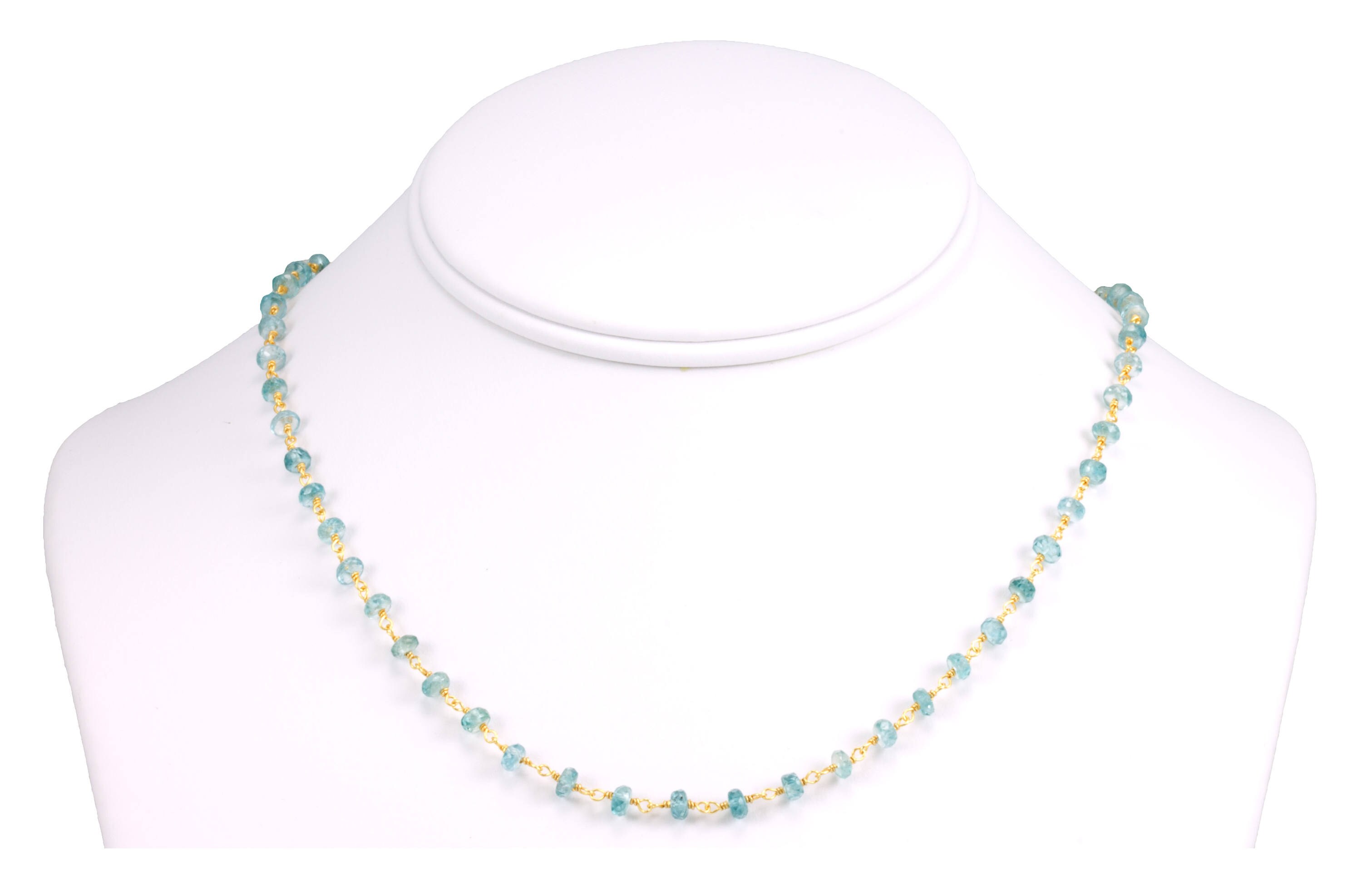 Zircon Necklace Spaced Link Beaded 14k Gold Filled 18 19 Inches Natural Blue Simple Single Beaded Chain Daily Wear