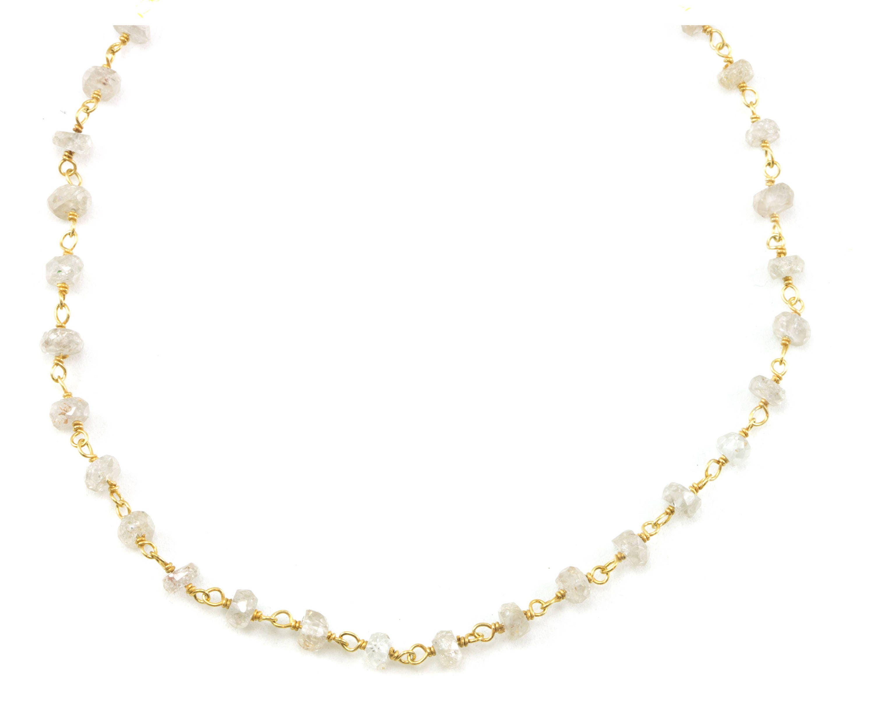 Zircon Necklace Spaced Link Beaded 14k Gold Filled Or Sterling Silver 18 19 Inches Natural Clear White Simple Single Beaded Chain Daily Wear