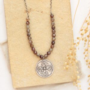 Wanderer Medallion Brown Zircon Necklace, Statement Necklace, Neutral Gemstone Necklace, Southwest Style