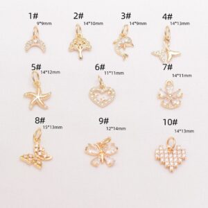 10 Pcs 14k Gold Plated Bracelet Diy Handmade Accessories,zircon Love Sea Butterfly Hang Drop Beads Pendants Charms