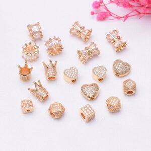 10 Pcs 18k Gold-plated Micro-inlaid Zircon Crown Love Spacer Beads Small Waist Barrel Beads Diy Bracelet Beaded Jewelry Accessories