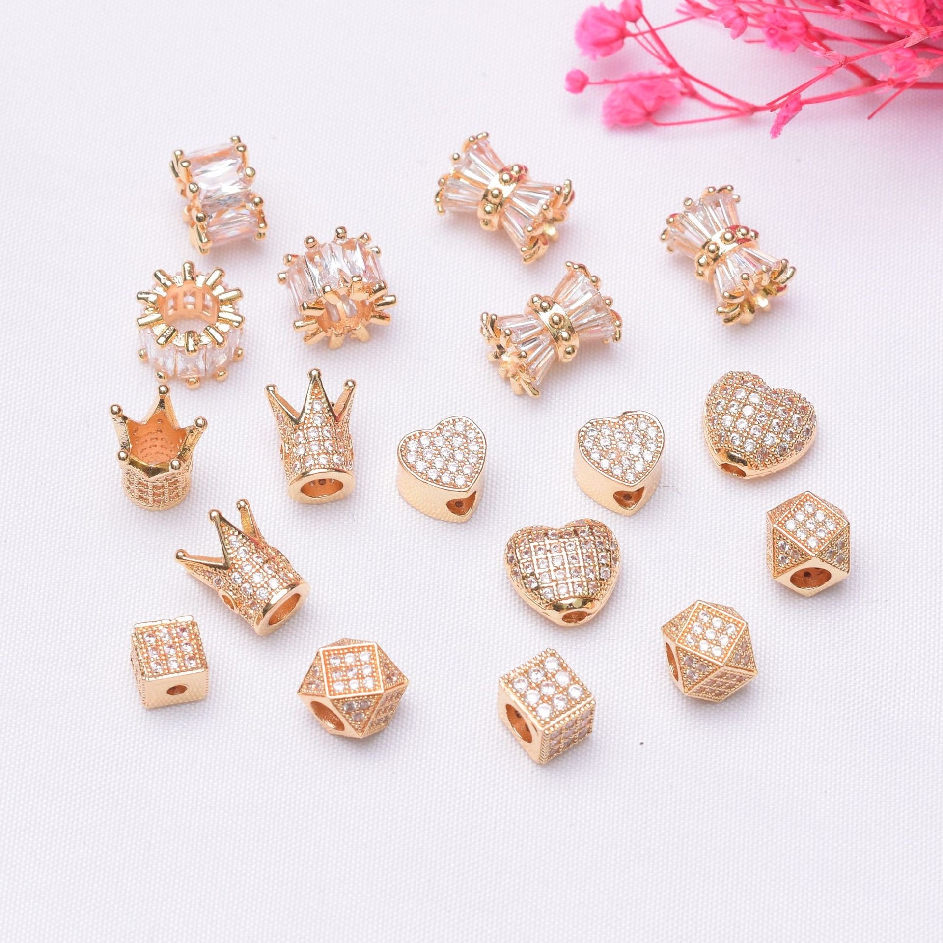 10 Pcs 18k Gold-plated Micro-inlaid Zircon Crown Love Spacer Beads Small Waist Barrel Beads Diy Bracelet Beaded Jewelry Accessories 10 Pcs 18k Gold-plated Micro-inlaid Zircon Crown Love Spacer Beads Small Waist Barrel Beads Diy Bracelet Beaded Jewelry Accessories