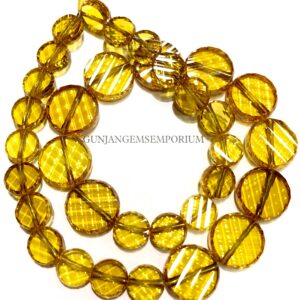 AAA+ FANCY~Yellow Zircon Beads Designer Zircon Coin Shape Beads Rare Faceted Carved Coin Beads Zircon Gemstone 11” Beautiful Zircon Jewelry