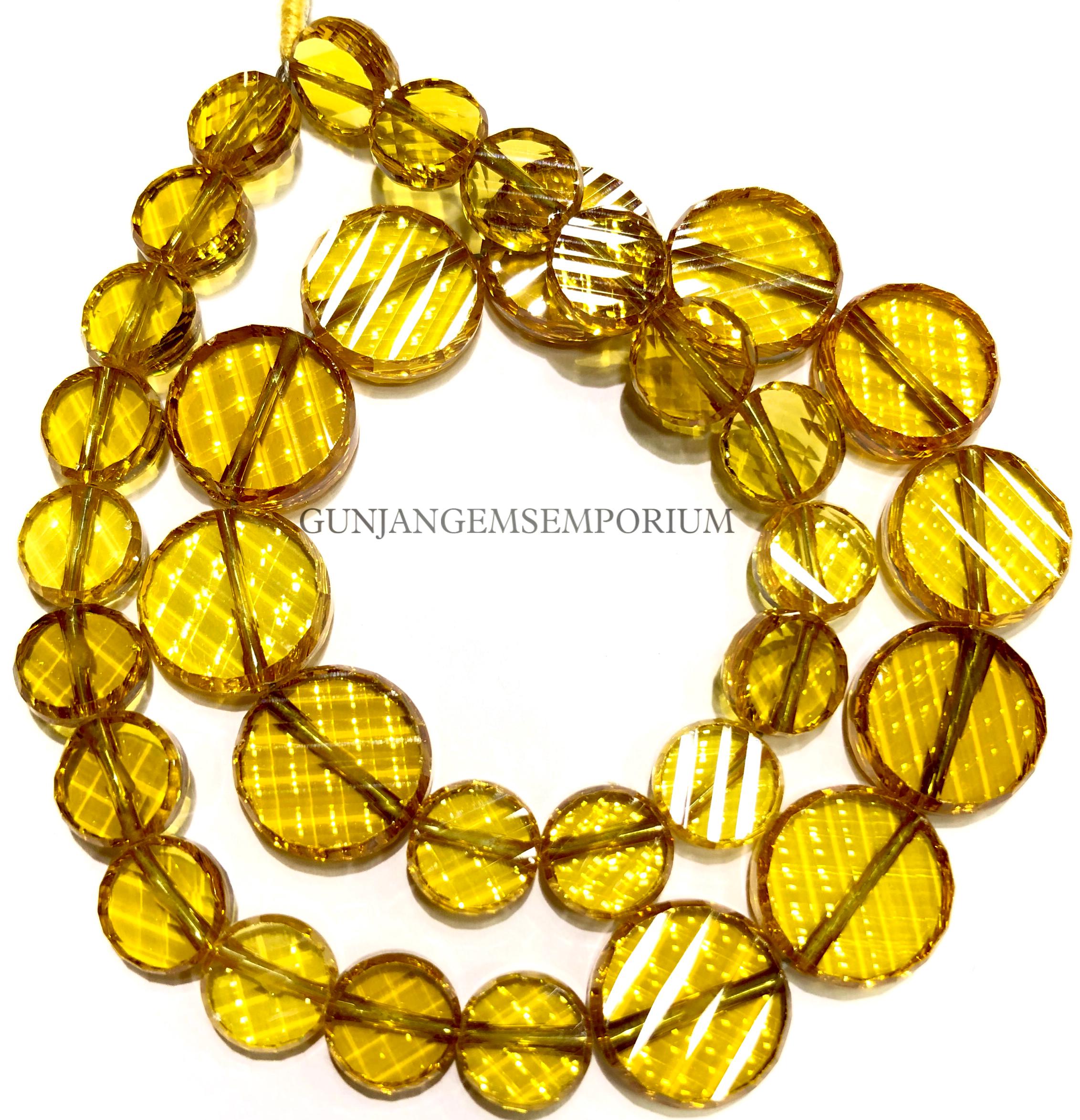 Aaa+ Fancy~yellow Zircon Beads Designer Zircon Coin Shape Beads Rare Faceted Carved Coin Beads Zircon Gemstone 11” Beautiful Zircon Jewelry