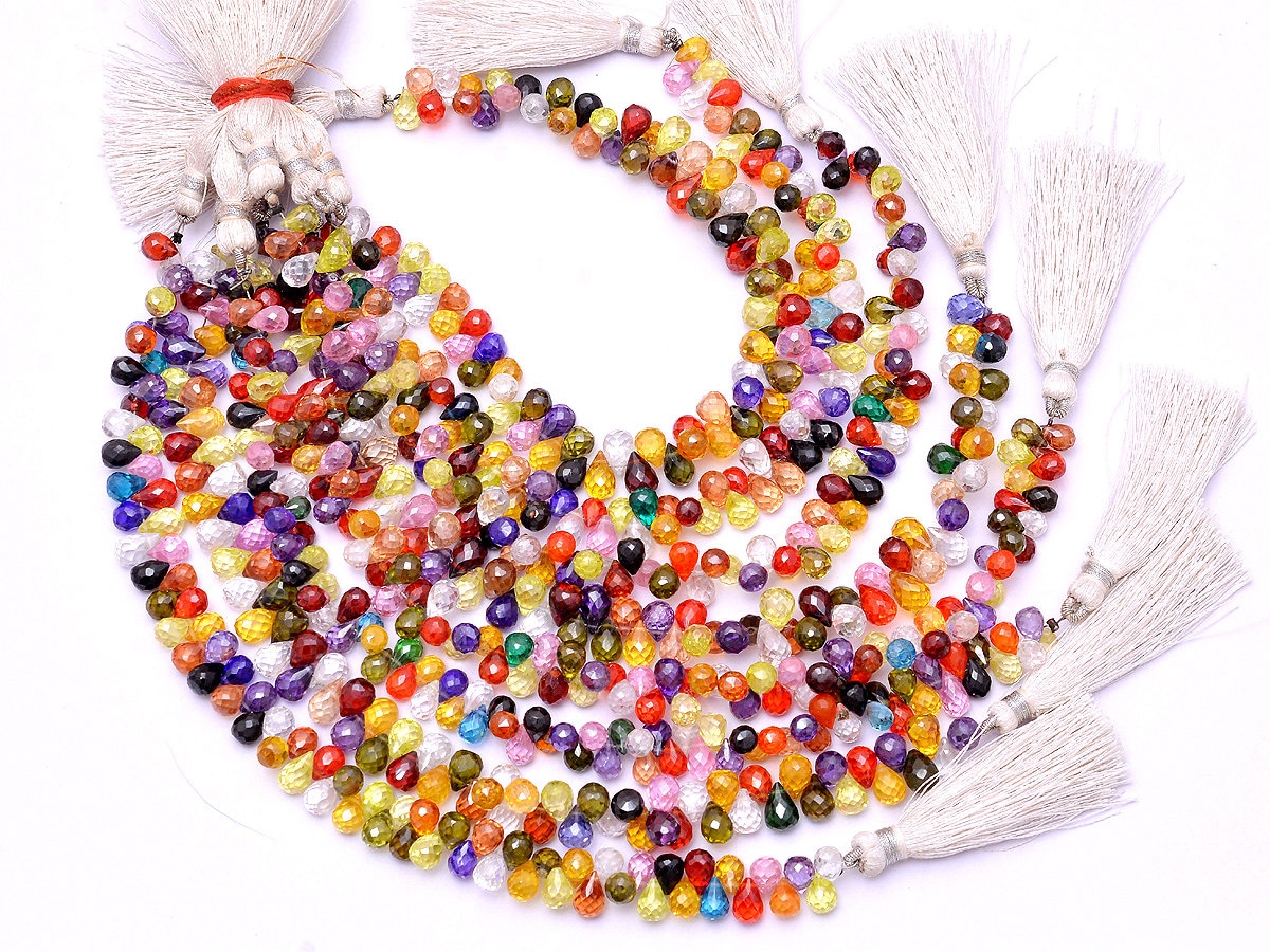 Aaa+ Multi Zircon 7x5mm Gemstone Mix Faceted Teardrop Briolette | 6inch Strand | Natural Multi Zircon Semi Precious Gemstone Loose Drops
