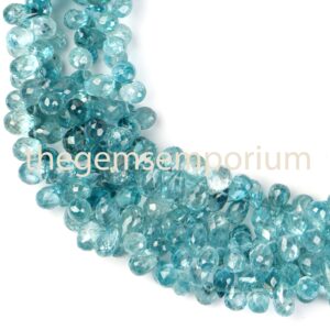 Blue Zircon Briolette Faceted Drops Beads, 4X6-5X7MM Blue Zircon Drops Beads, Blue Zircon Faceted Beads, Blue Zircon Beads, Zircon Beads