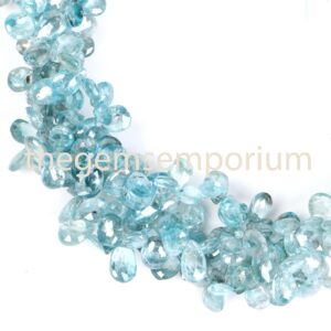 Blue Zircon Briolette Pear Beads, Faceted AA Quality, Cambodia