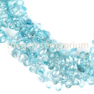 Blue Zircon Briolette Faceted Pear Briolettes, Blue Zircon Beads, Blue Zircon Faceted Beads, Blue Zircon Pear Beads, Zircon Beads