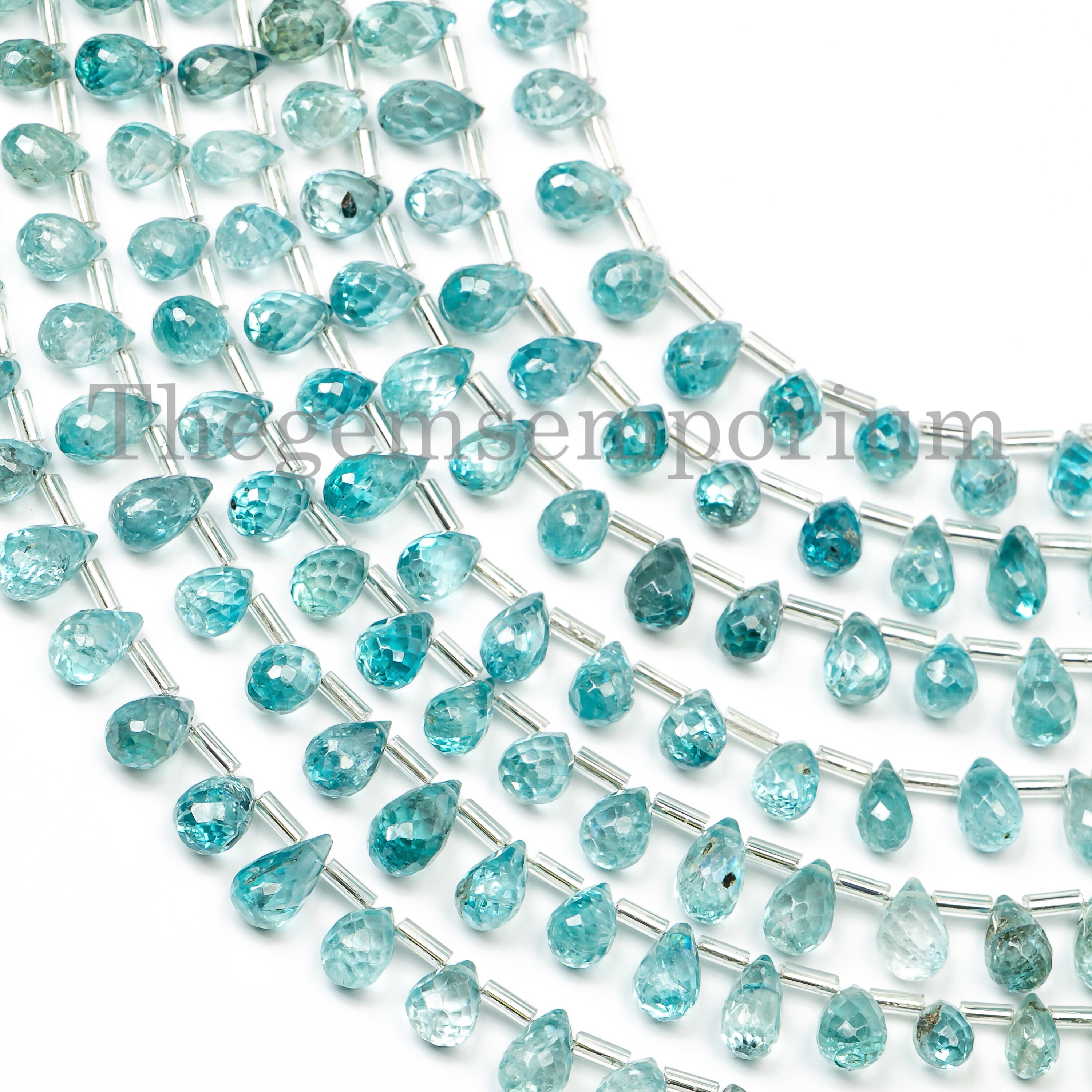 Blue Zircon Faceted Drop Beads, 5x7-6x9mm, 18cm Strand