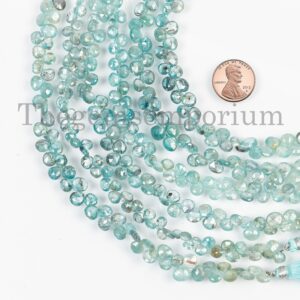 Blue Zircon Heart Briolette Beads, Faceted Aa Quality (4-6mm)