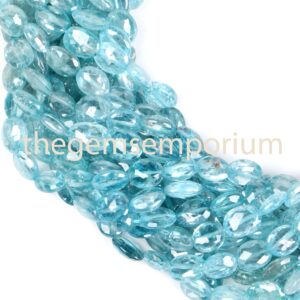 Faceted AAA Blue Zircon Oval Beads, 6x7-6x8mm